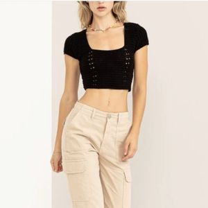 Double Zero NWTS M Lace Up Crochet Crop Top